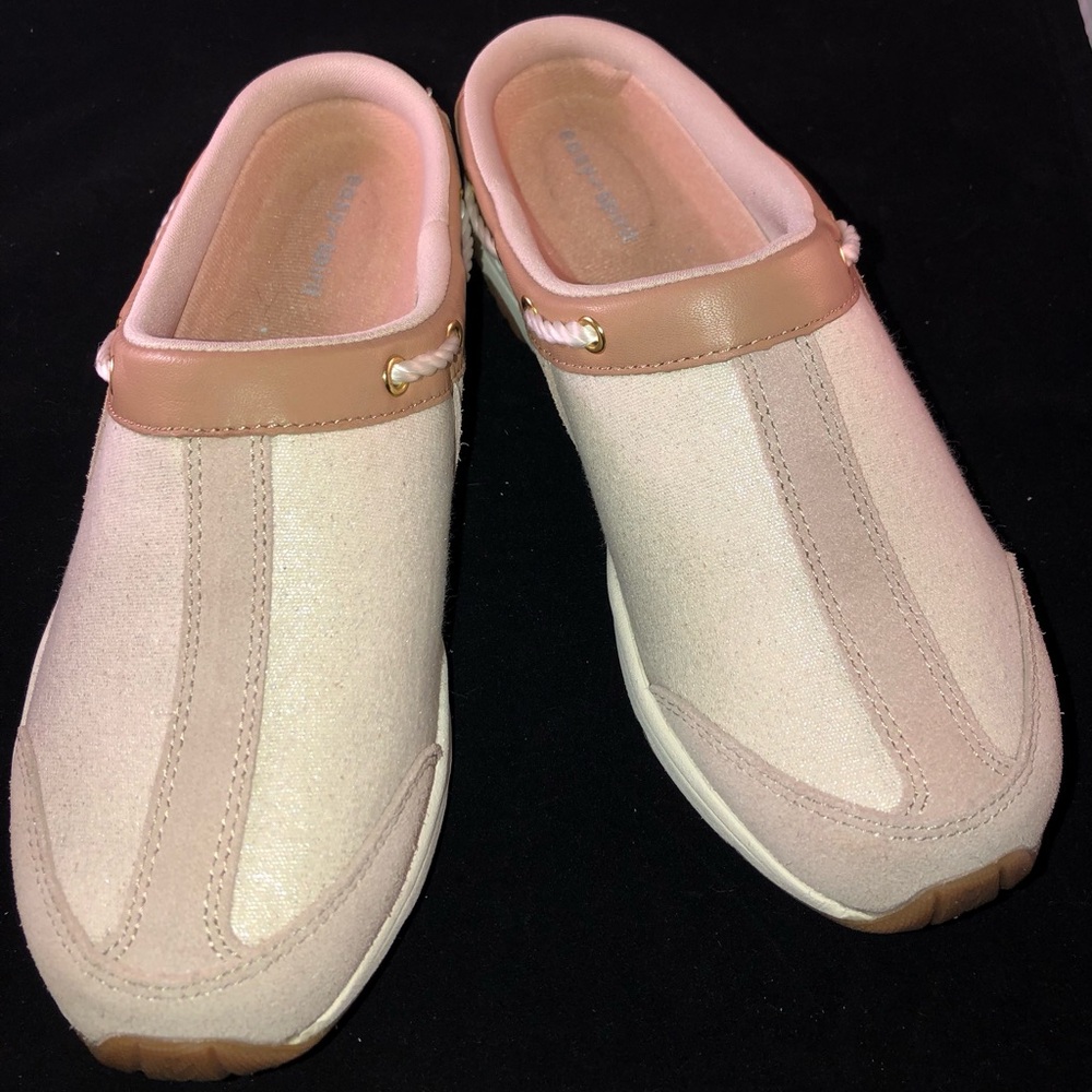 Easy Spirit Cream and Tan Mules Sz 8 Rope Trim New